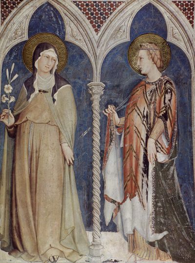 An image of a fresco of Sta. Clara y Sta. Elizabeth de Hungría by artist Simone Martini