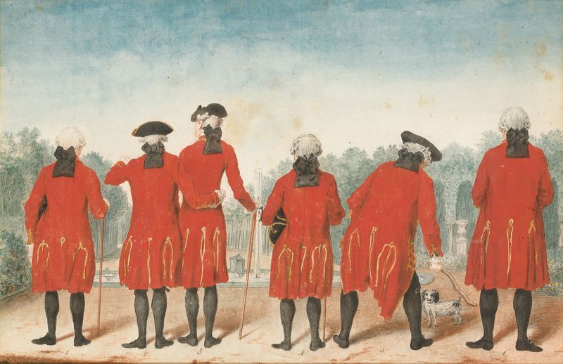 An image of a Drawing titled Les Gentilshommes du Duc d’Orléans dans l’habit de Saint-Cloud by artist China Marks